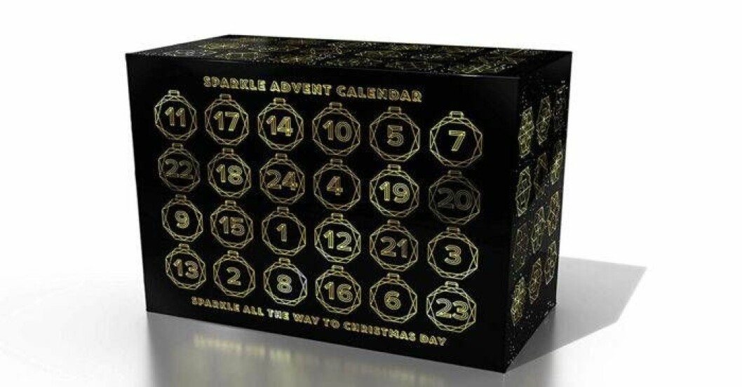 Så här ser kalendern ut när man ännu inte har öppnat någon lucka. Adventskalender med prosecco.