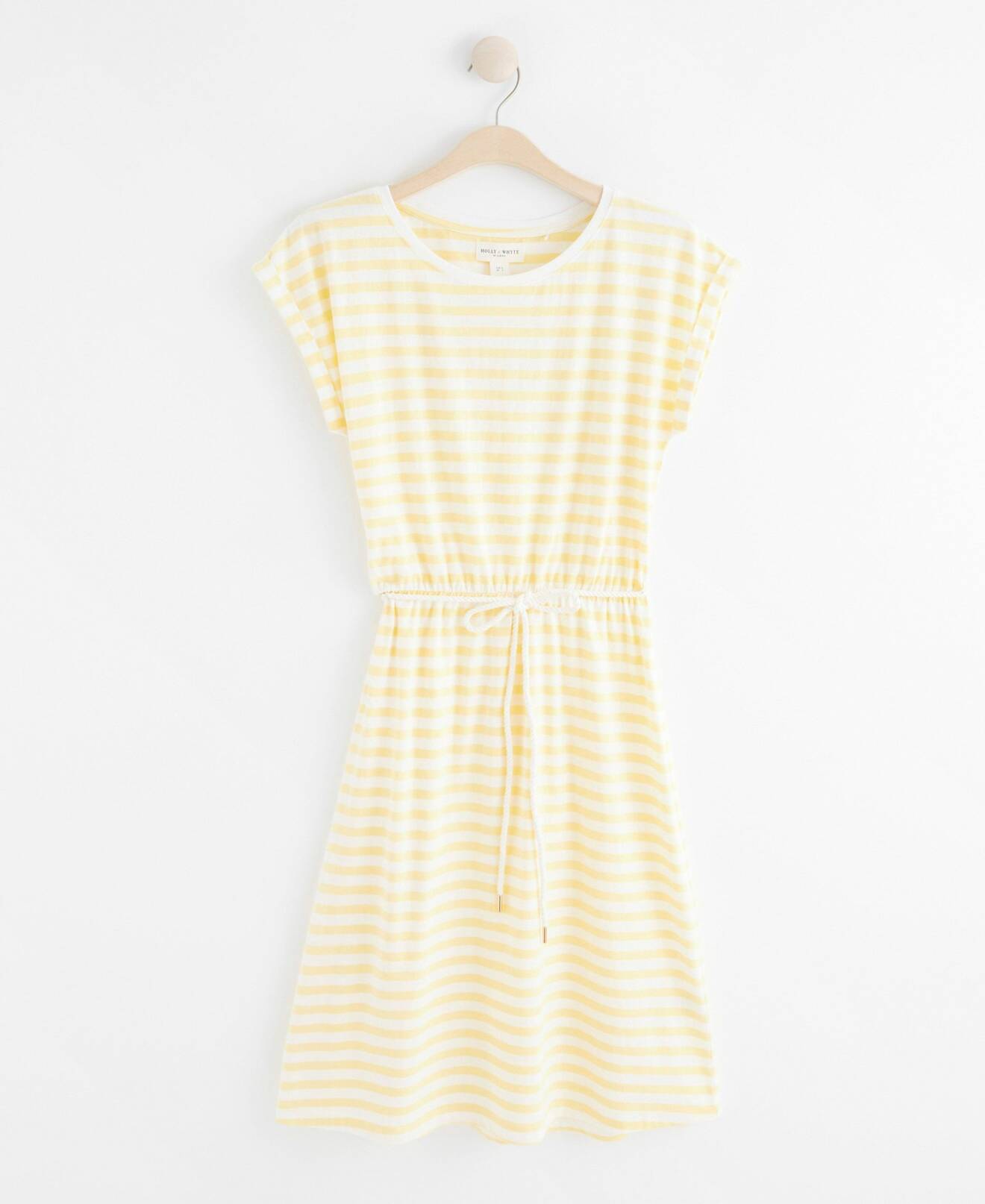 Randig klänning i gult och vitt
