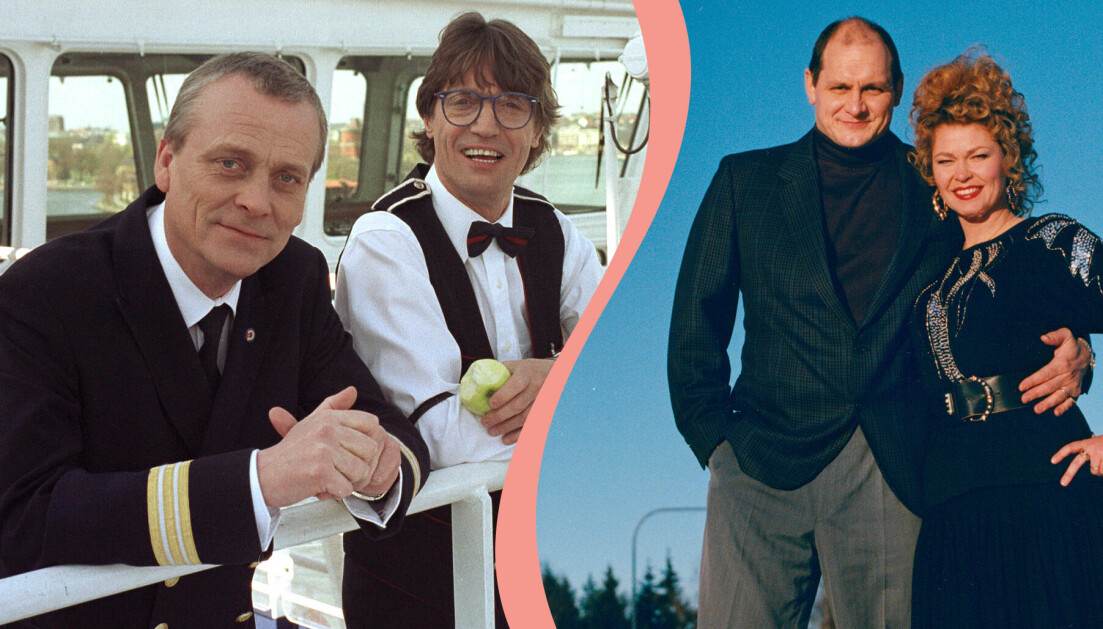 Till vänster, Hans V Engström spelade Uno Kronkvist, Johannes Brost spelade Joker, till höger, Bertram Heribertson spelade "Reine” och Ing-Marie Carlsson spelade Mimmi i “Tre kronor”.