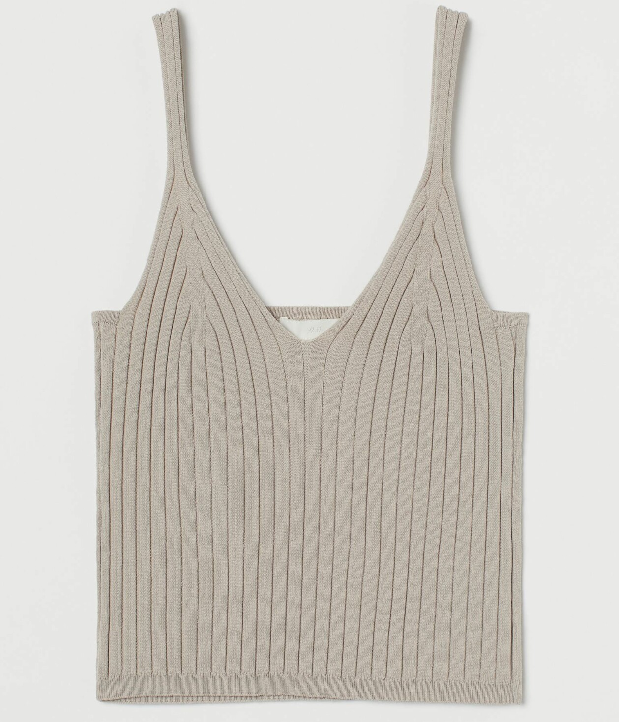 Beigt ribbstickat linne med v-hals, från H&M