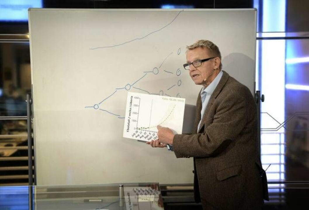 Hans Rosling förklarar ebolans härjningar 2014. Rosling hade en förmåga att förklara det komplicerade med pedagogisk briljans. Bild: IBL Hans Rosling dog 2017.