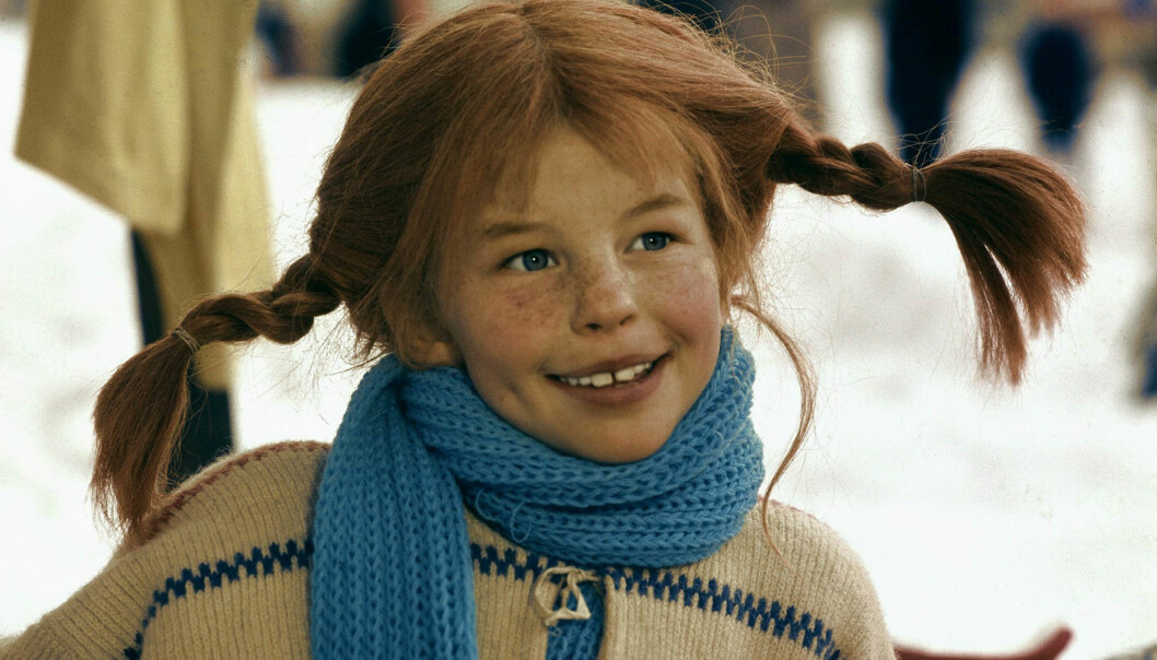 Inger Nilsson som Pippi Långstrump år 1969 under inspelningen av serien.