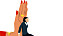 Illustration som visar en stor tecknad hand som stoppar en karriärsklädd kvinna.
