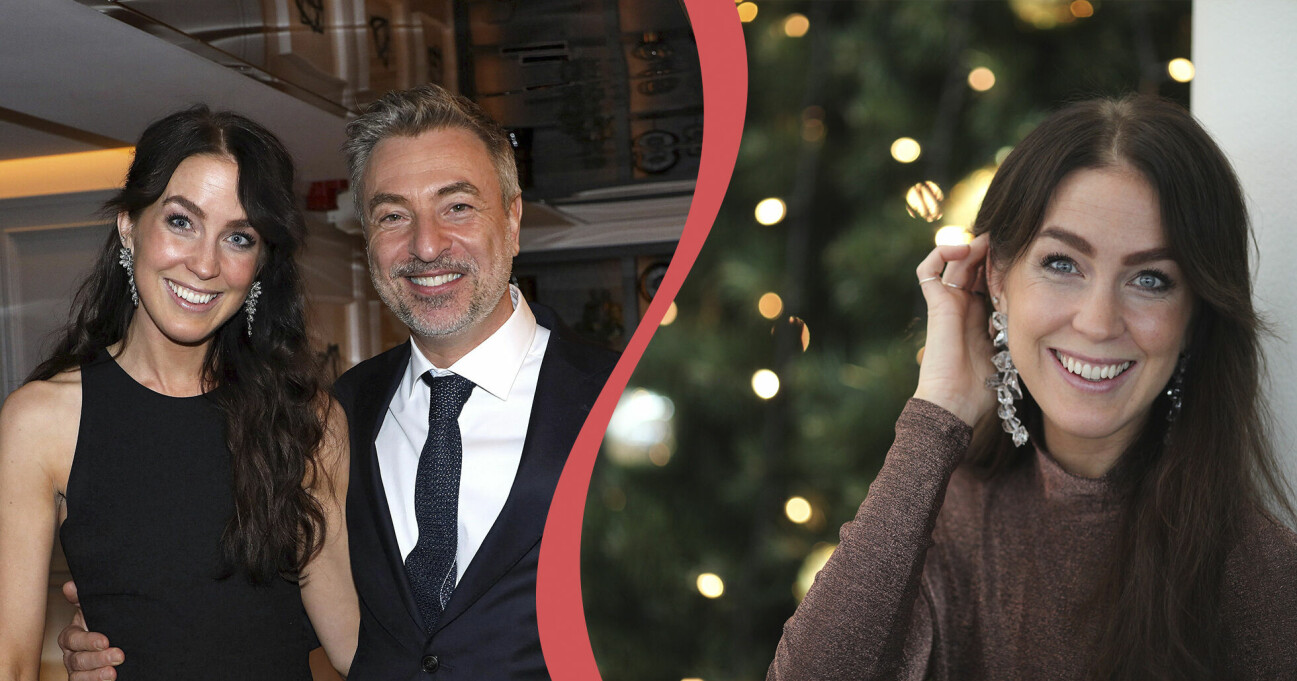 Till vänster, bild på Sofia Ståhl och Tareq Taylor. De har svarta kläder på sig och ler. Till höger, porträttbild på Sofia. Hon har en brun jumper på sig, stora silvriga örhängen och hon ler. I bakgrunden syns en julgran.