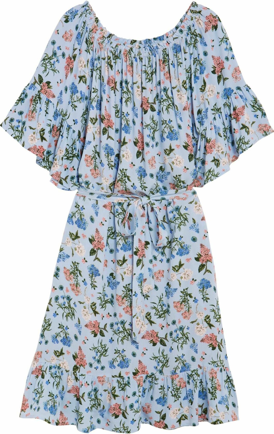 Blommig sommarklänning med volanger
