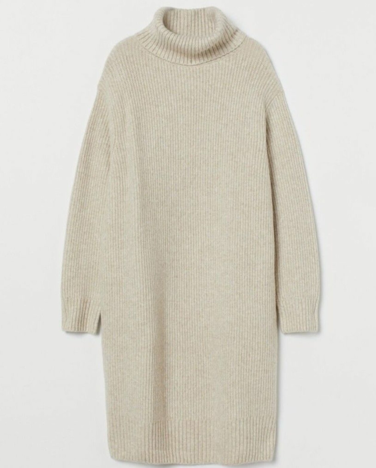 Stickad beige klänning med polokrage