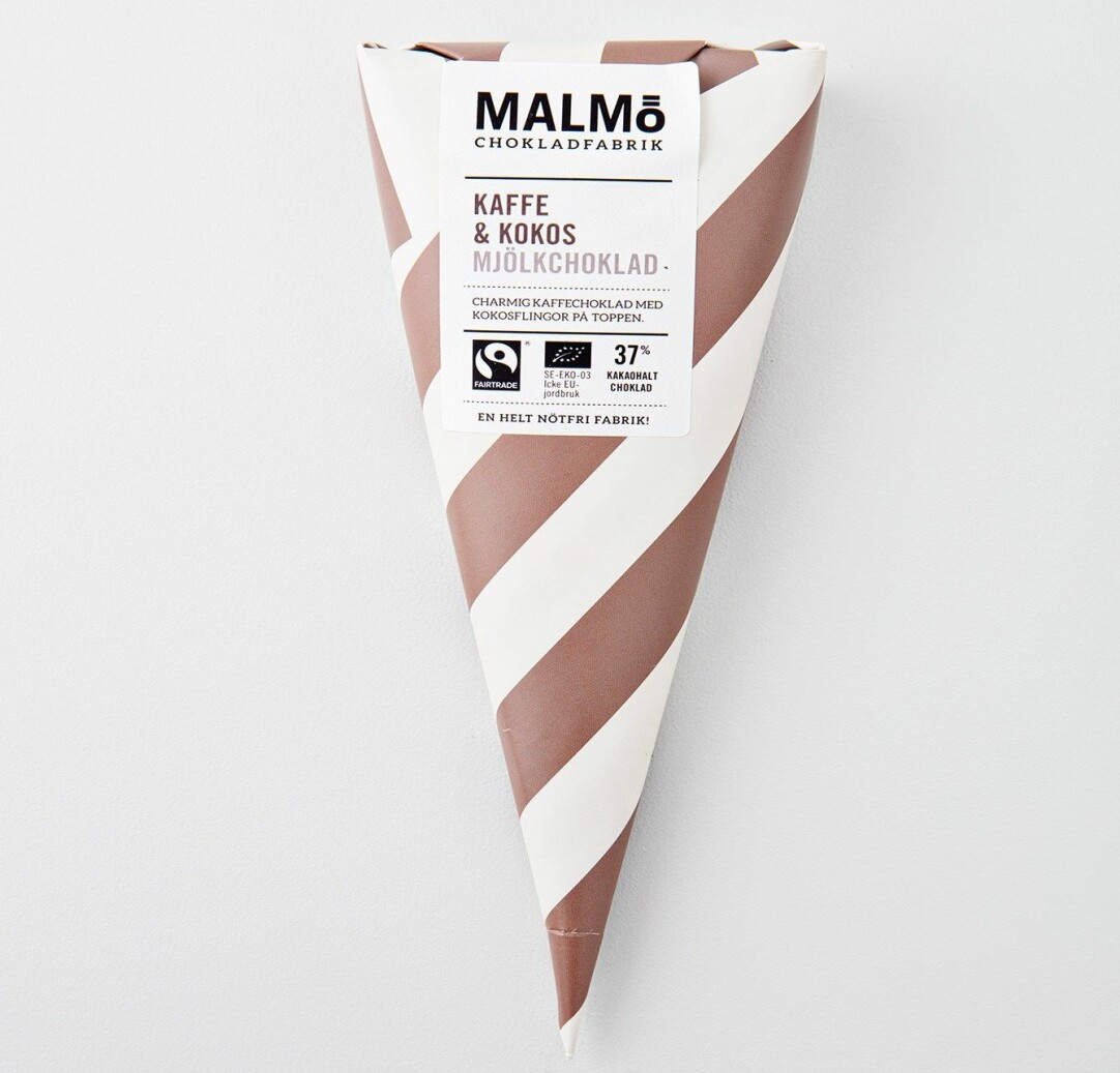 Strut med choklad från Malmö chokladfabrik.