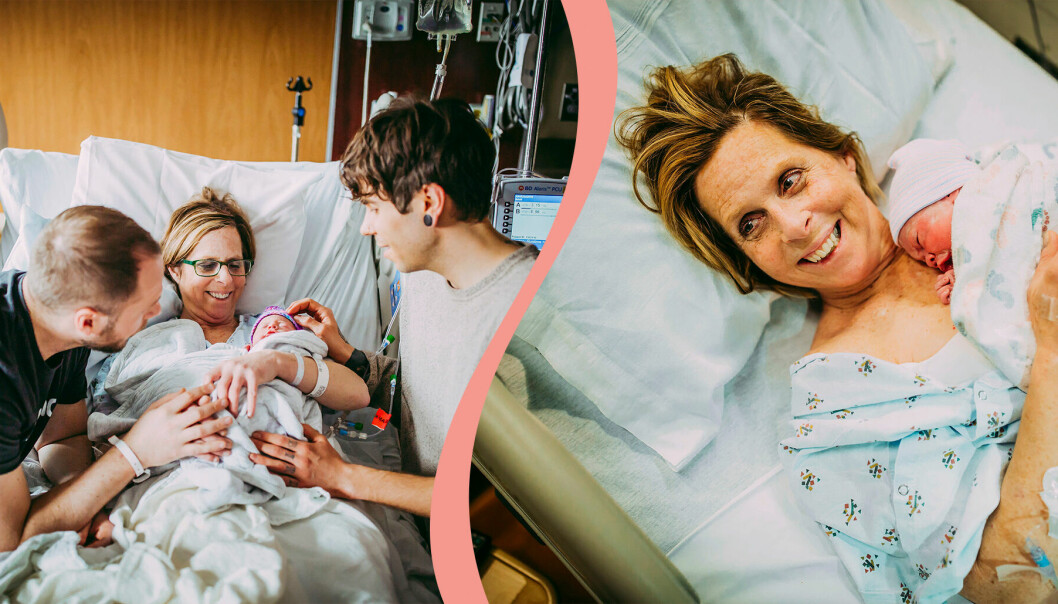 Cecile Eledge med barnbarnet Uma Louise som hon födde den 25 mars 2019 åt sonen Matthew Eledge.