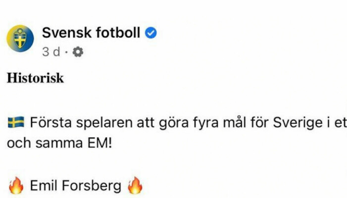 Svenska fotbollsförbundet la upp ett inlägg i sociala medier om att Emil Forsberg var historisk