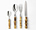 Tesked, matsjed, gaffel och kniv med bambuskaft i serien Bamboo från Svenskt Tenn.