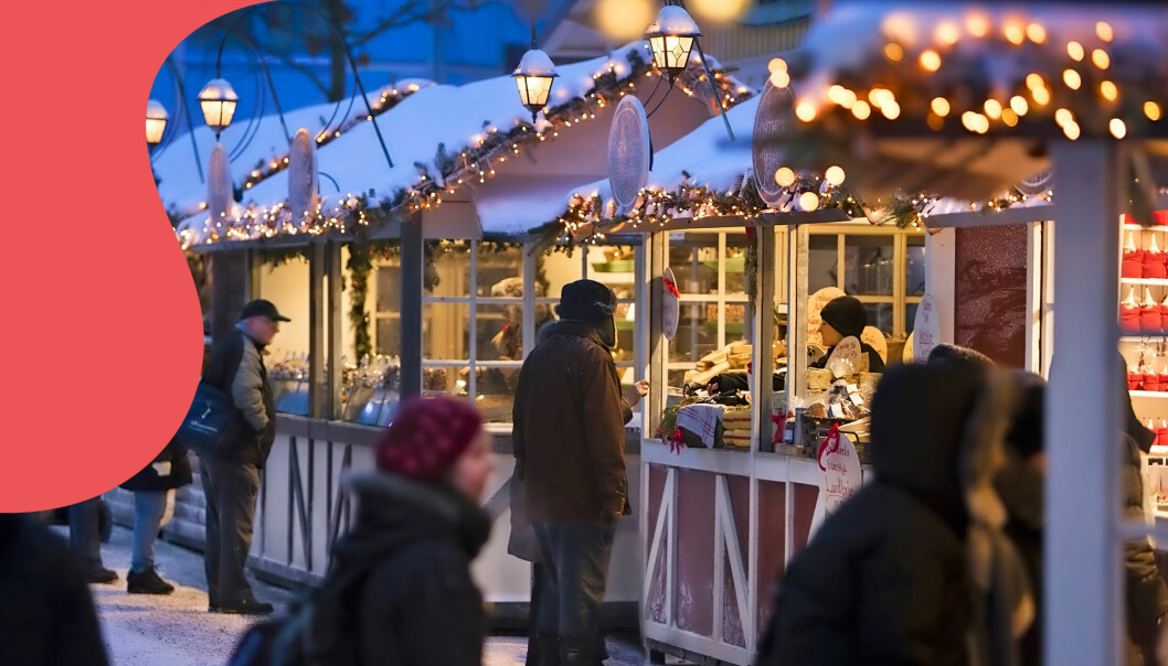 Människor på en av Sveriges alla mysiga julmarknader.