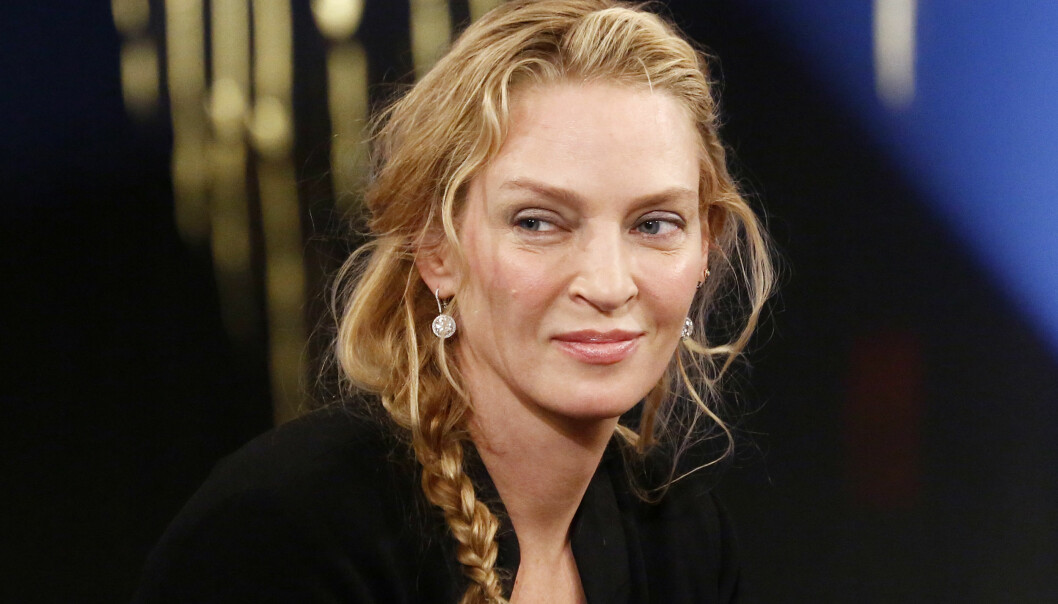 Uma Thurmans mamma har svenska rötter. Här gästar skådespelerskan SVT-programmet <i>Skavlan</i>. Foto: Patrik Österberg/TT Uma Thurman gästar talkshowen Skavlan i Stockholm 2014.