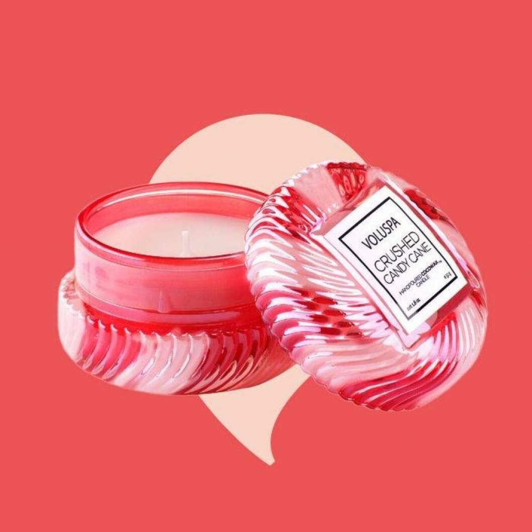 voluspa doftljus till jul 2019 med doft av polkagris.