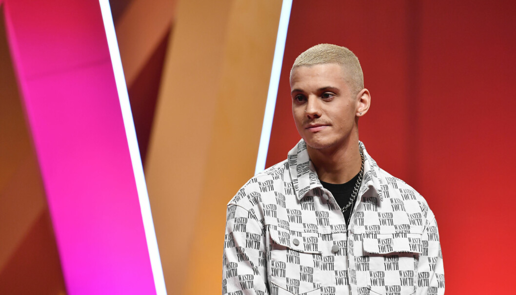 William Stridh på artistpresentationen av Melodifestivalen 2020.